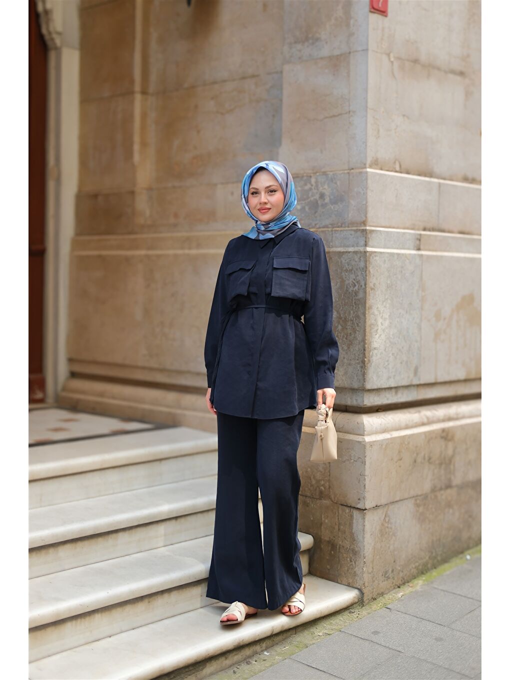 Kadın Detaylı Armani Modal Takım Lacivert-1