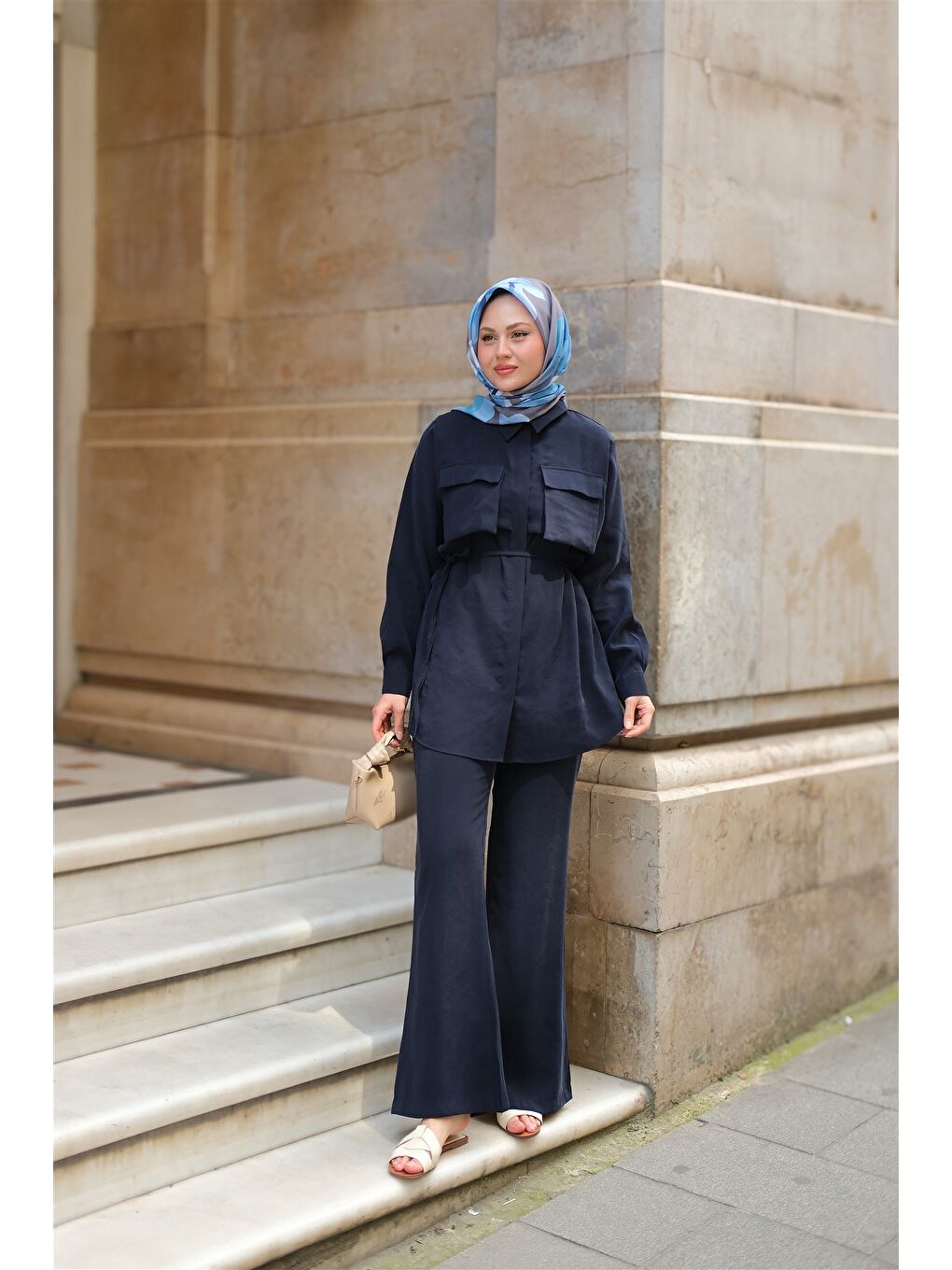 Kadın Detaylı Armani Modal Takım Lacivert-2