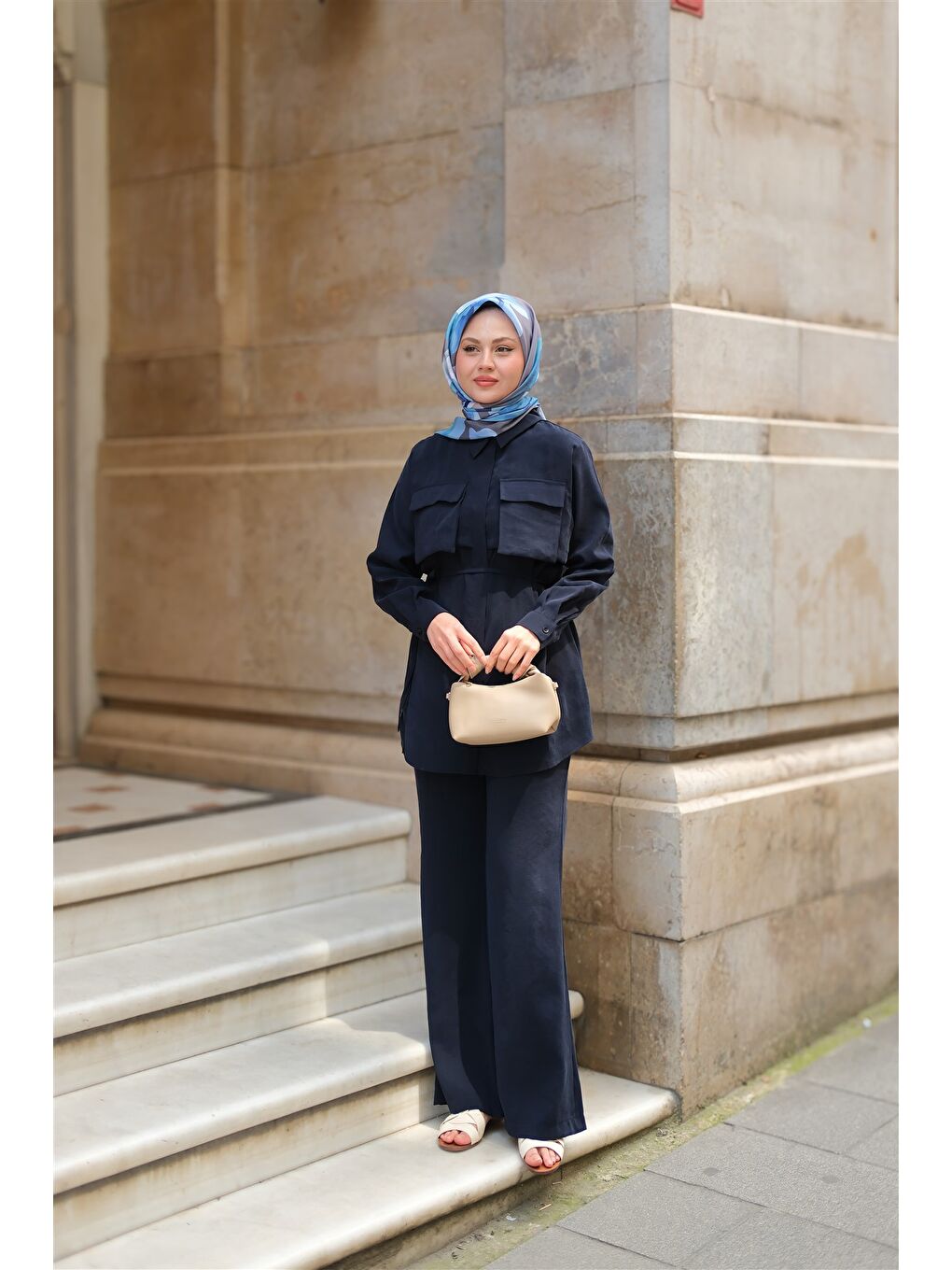 Kadın Detaylı Armani Modal Takım Lacivert-3