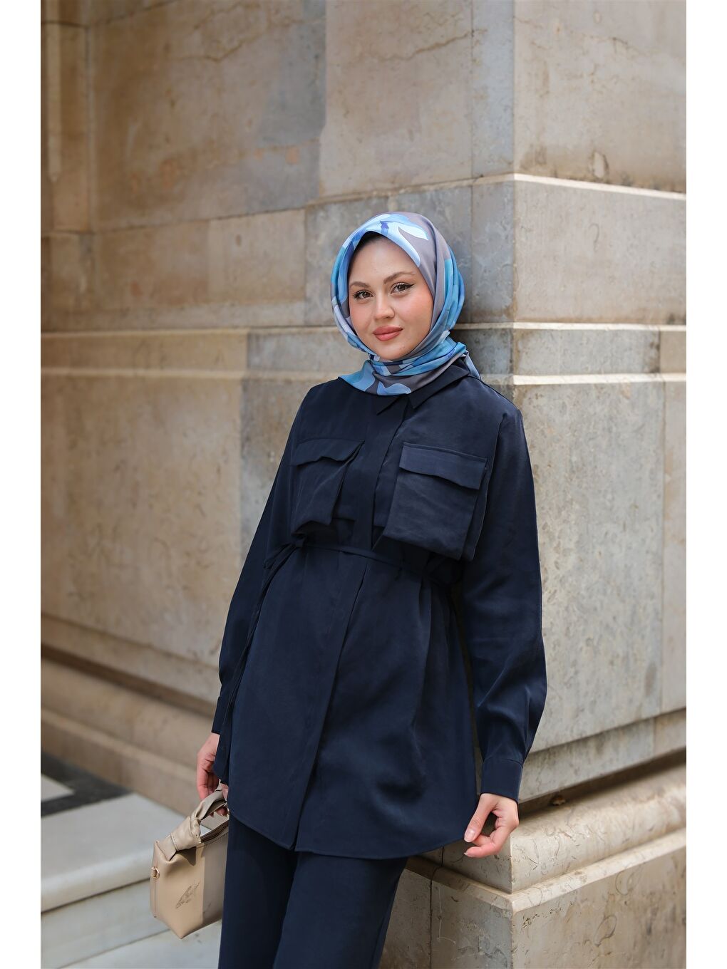 Kadın Detaylı Armani Modal Takım Lacivert-4