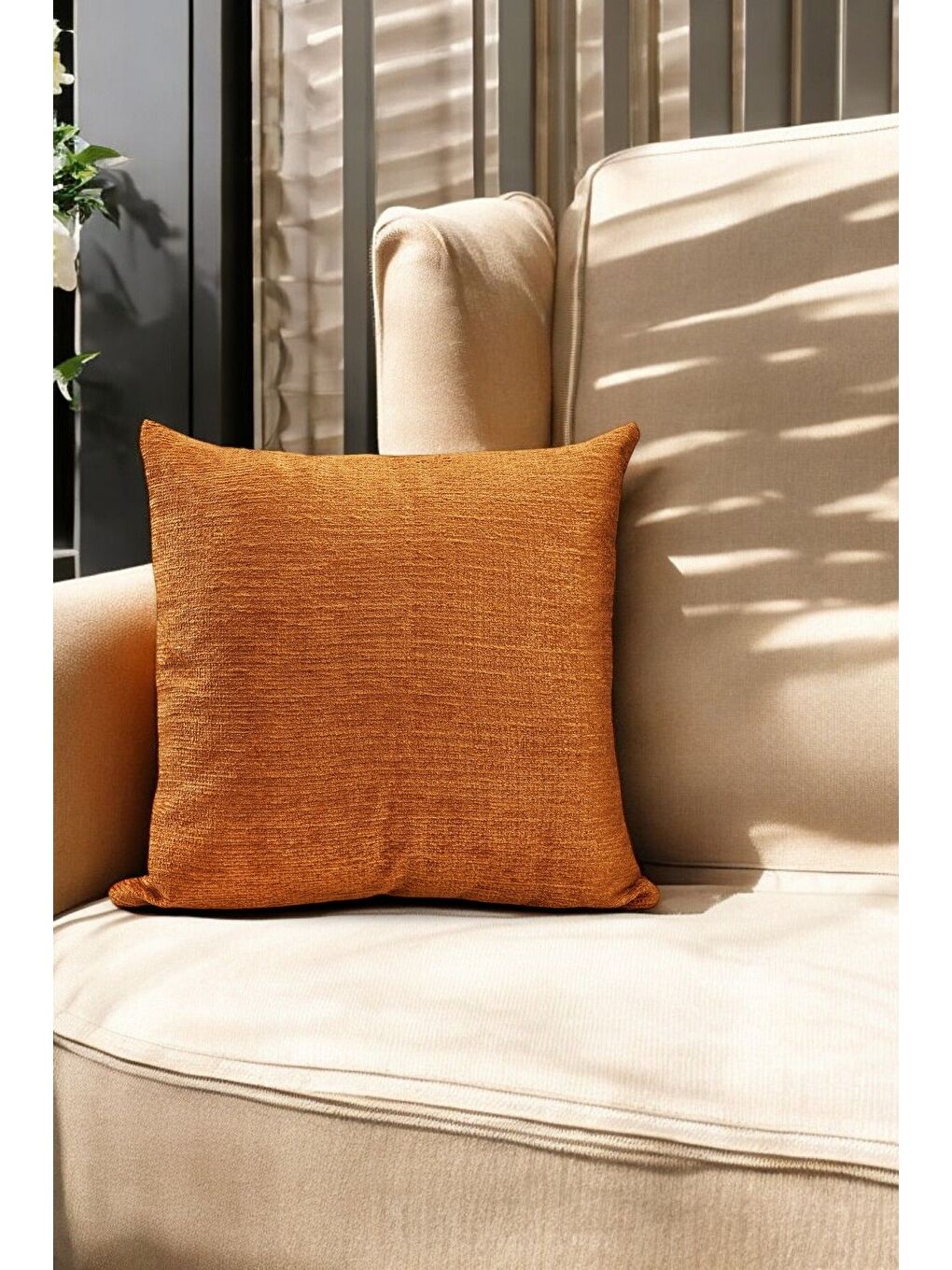 Kahverengi Yün Dokulu Kiremit Dekoratif Kırlent Kılıfı 43x43