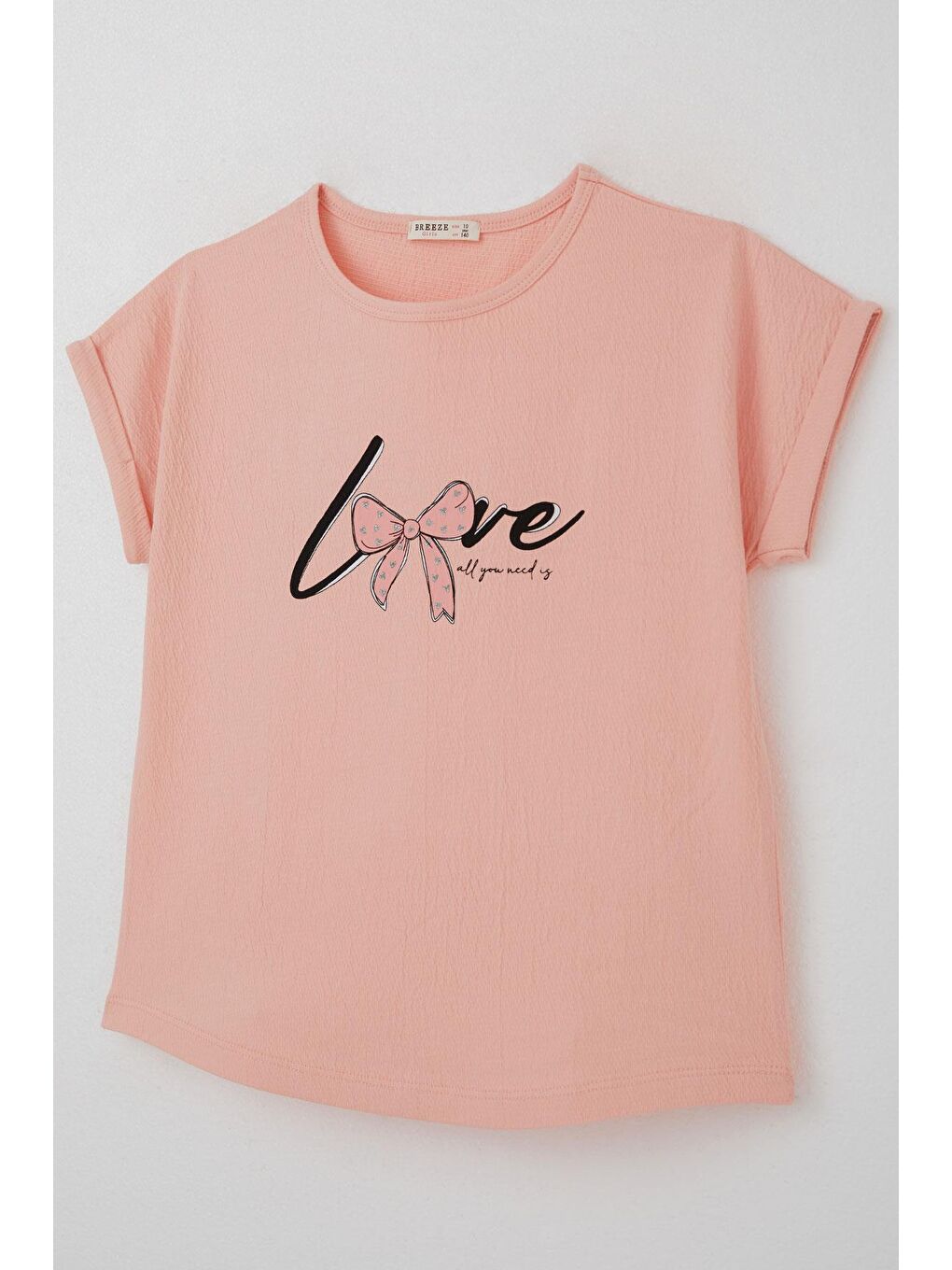 Pembe Kız Çocuk Tişört Sevgi Temalı Yazı Baskılı Simli Somon (9-14 Yaş)-2
