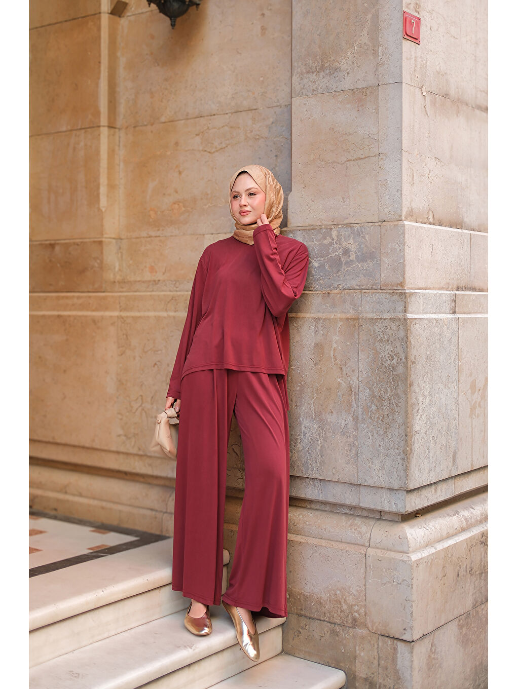 Kadın Rise Jarse Dökümlü Takım Bordo-4