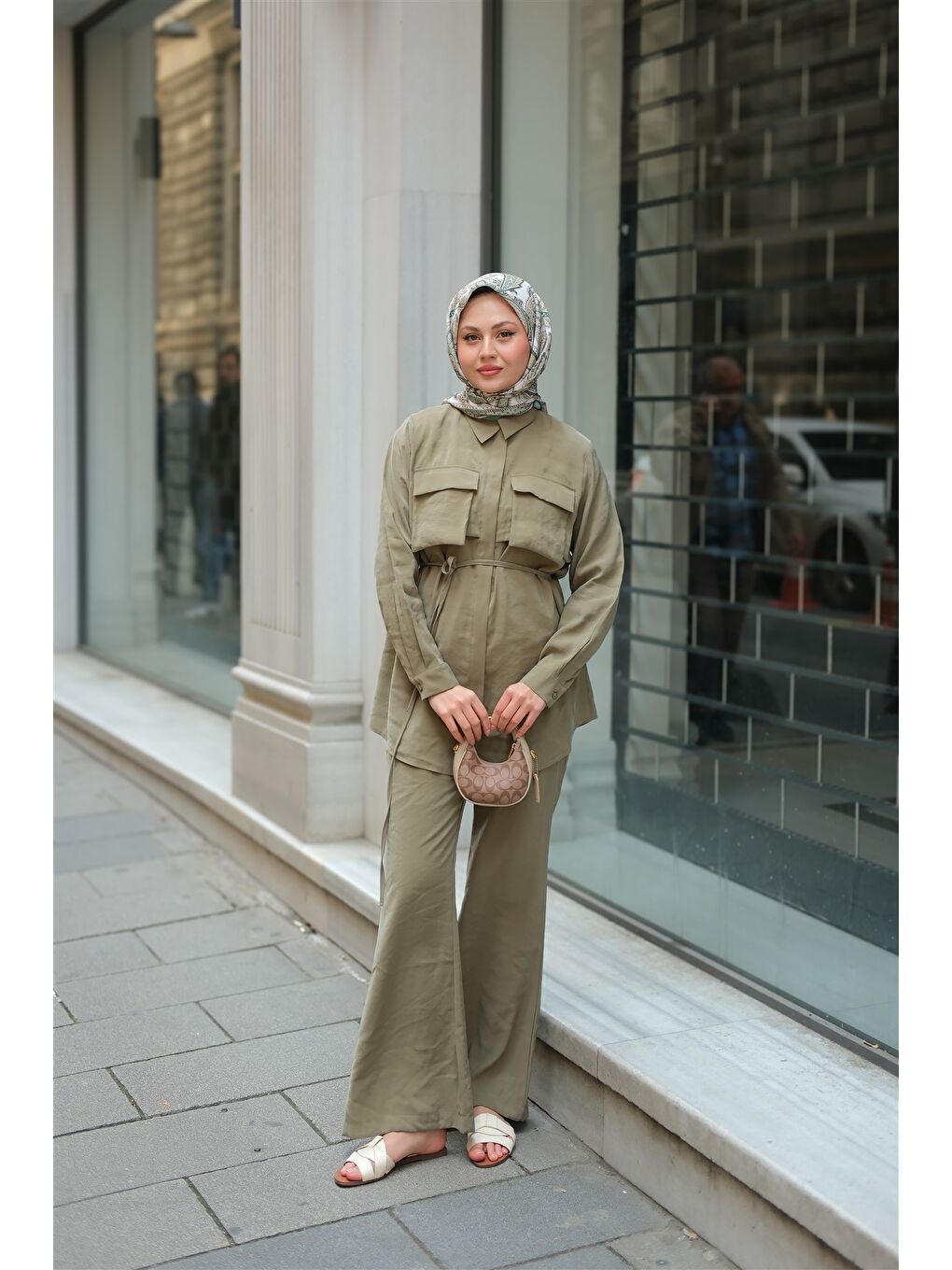 Kadın Detaylı Armani Modal Takım Küf Yeşil