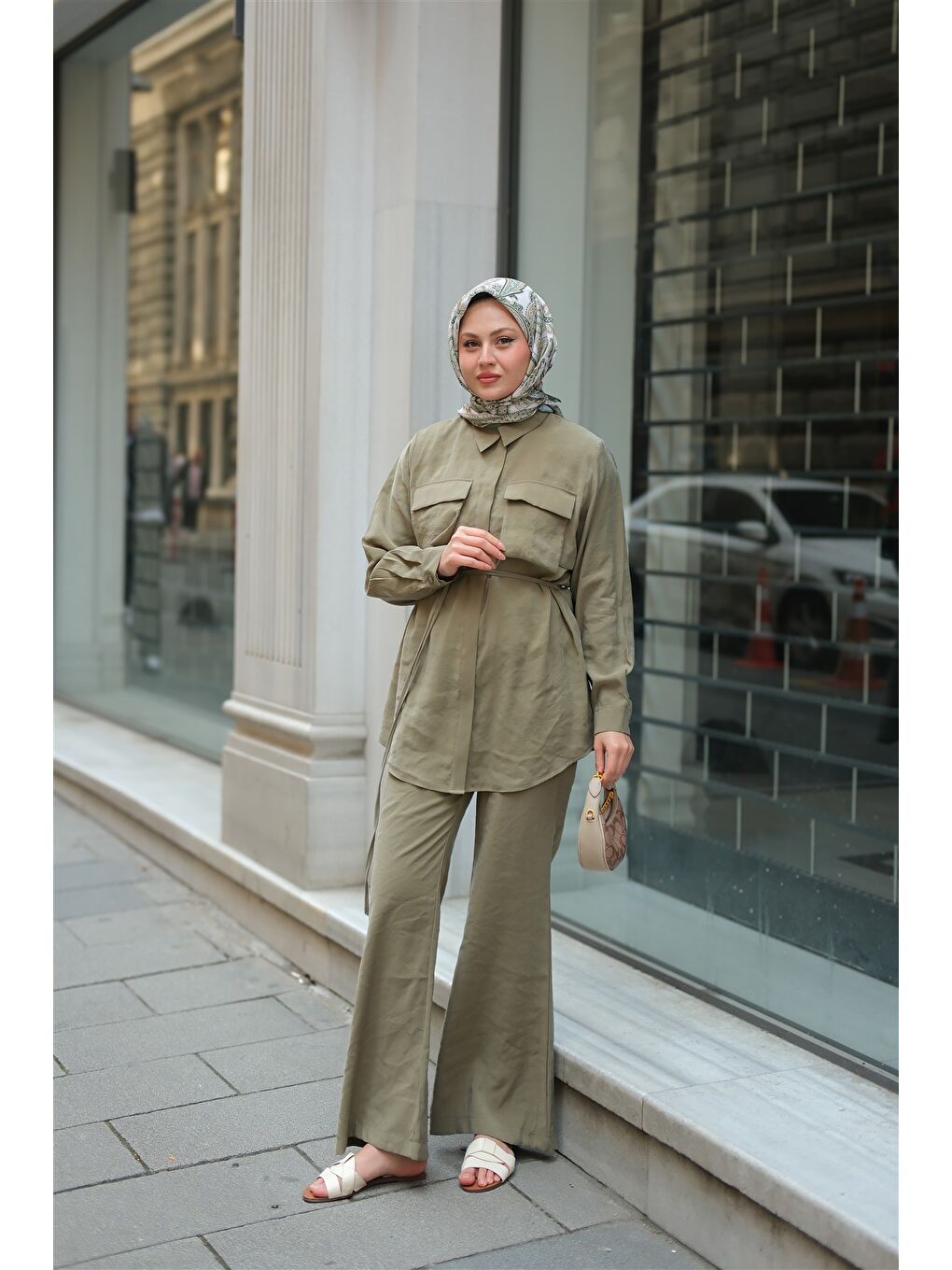 Kadın Detaylı Armani Modal Takım Küf Yeşil-1