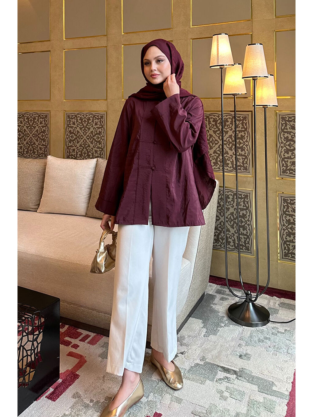 Kadın Bisiklet Yaka Gömlek Bordo-1