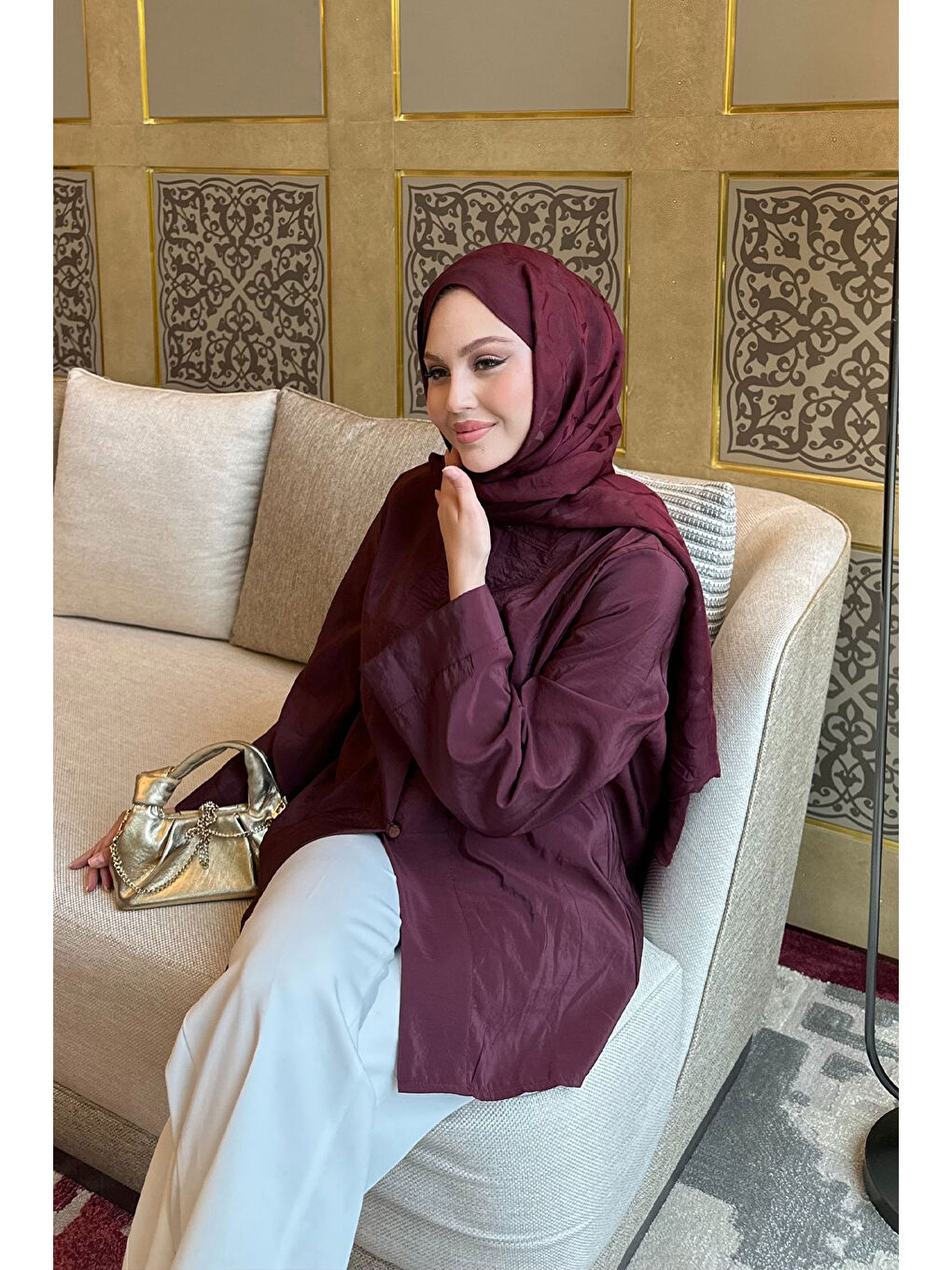 Kadın Bisiklet Yaka Gömlek Bordo-2