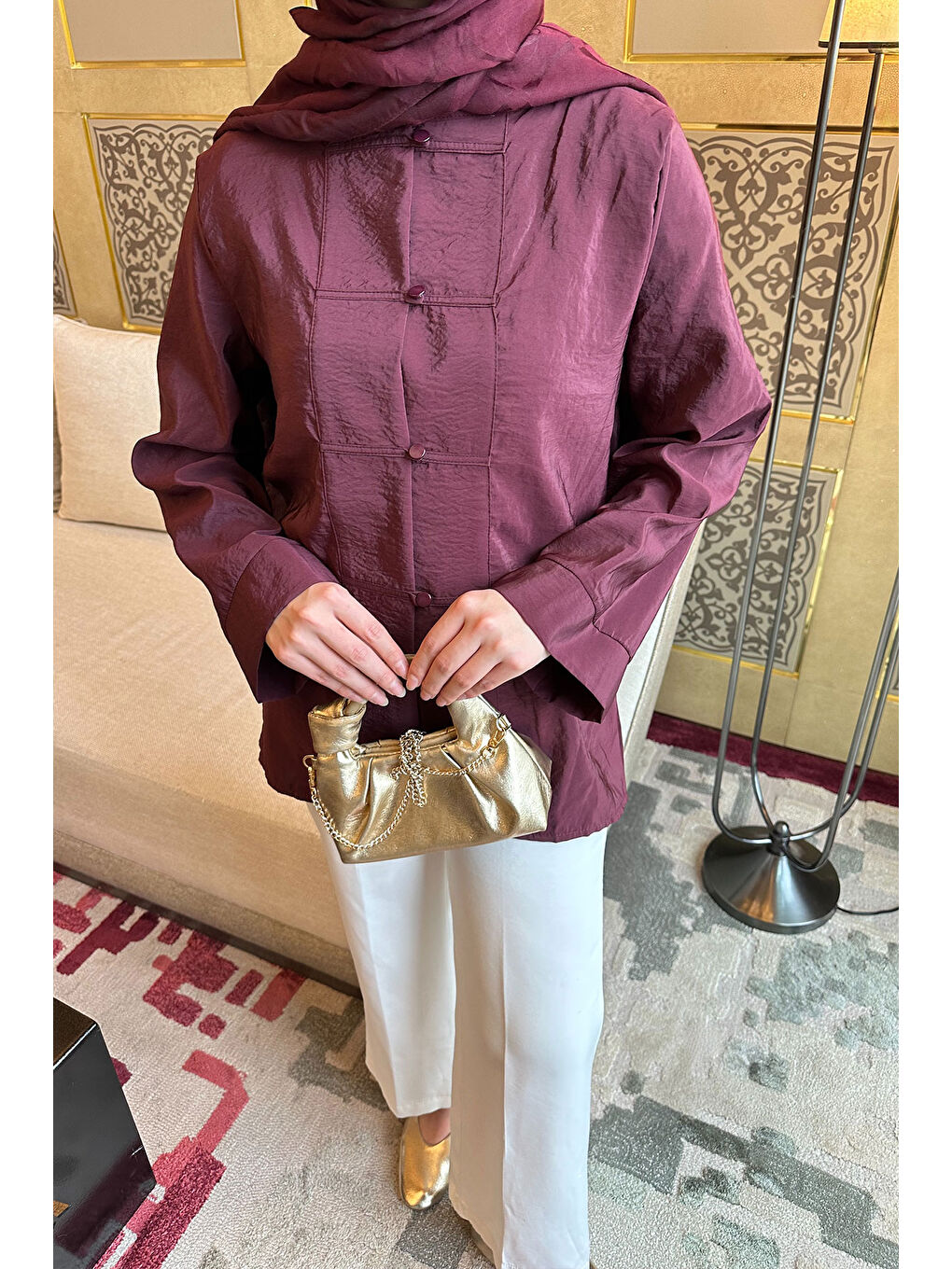 Kadın Bisiklet Yaka Gömlek Bordo-3