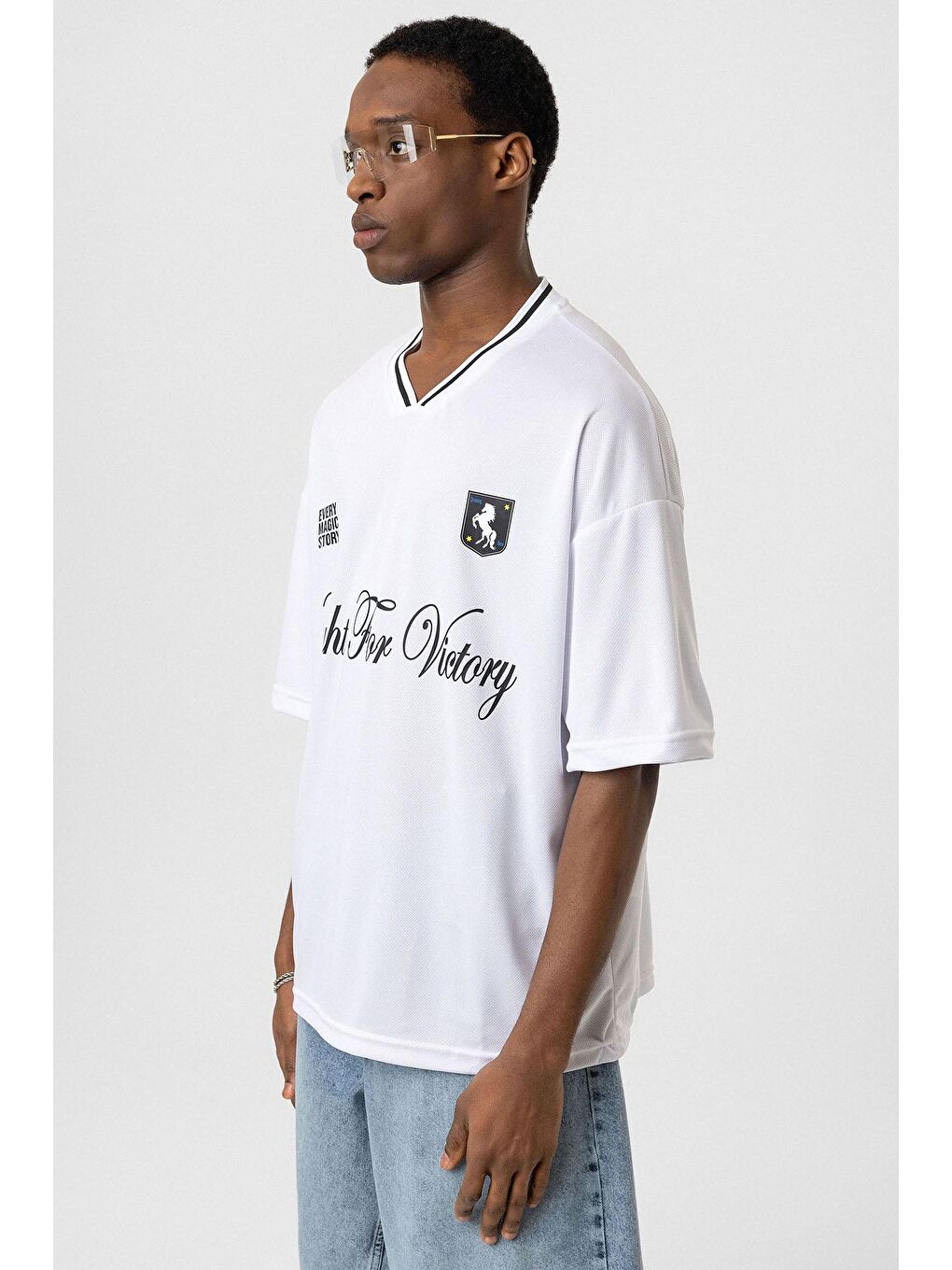 Baskılı Oversize Forma Tişört Beyaz-3