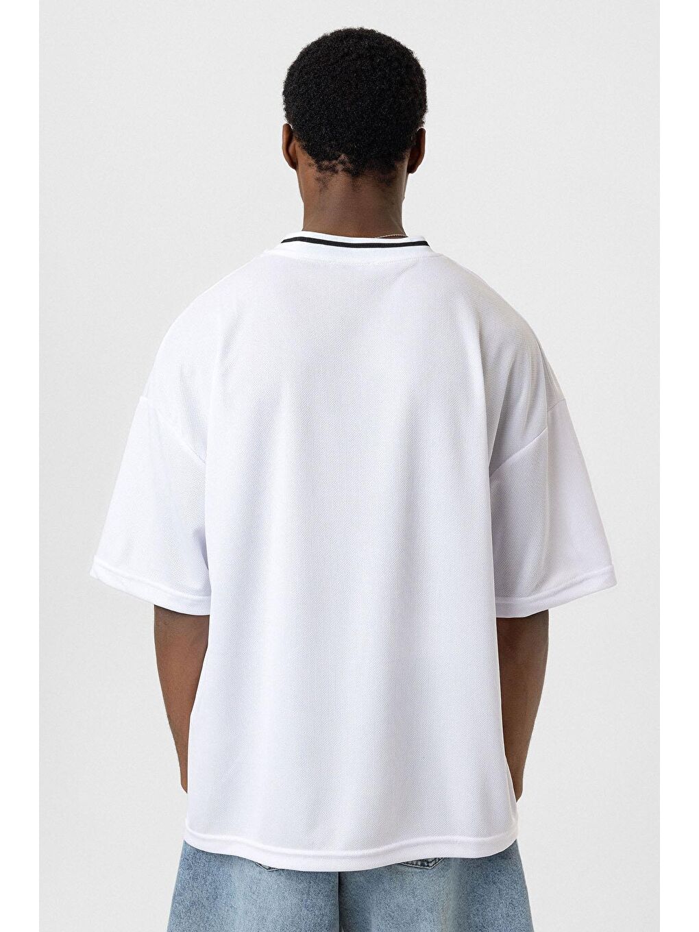 Baskılı Oversize Forma Tişört Beyaz-4