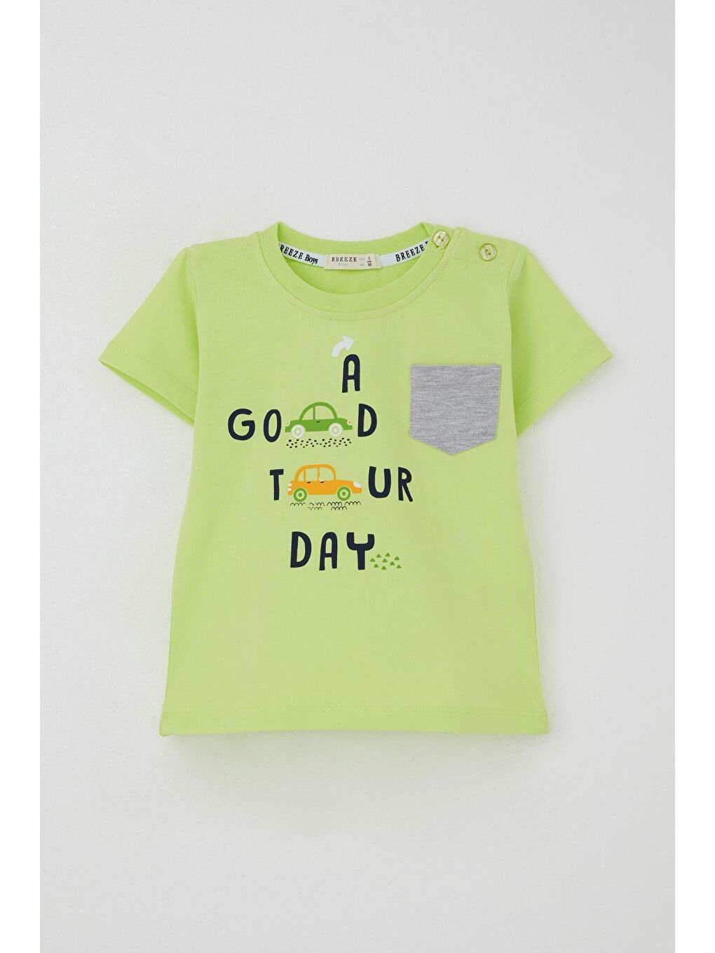 Erkek Çocuk Şortlu Takım Araba Baskılı Cep Detaylı Fıstık Yeşili (1.5-5 Yaş)-1