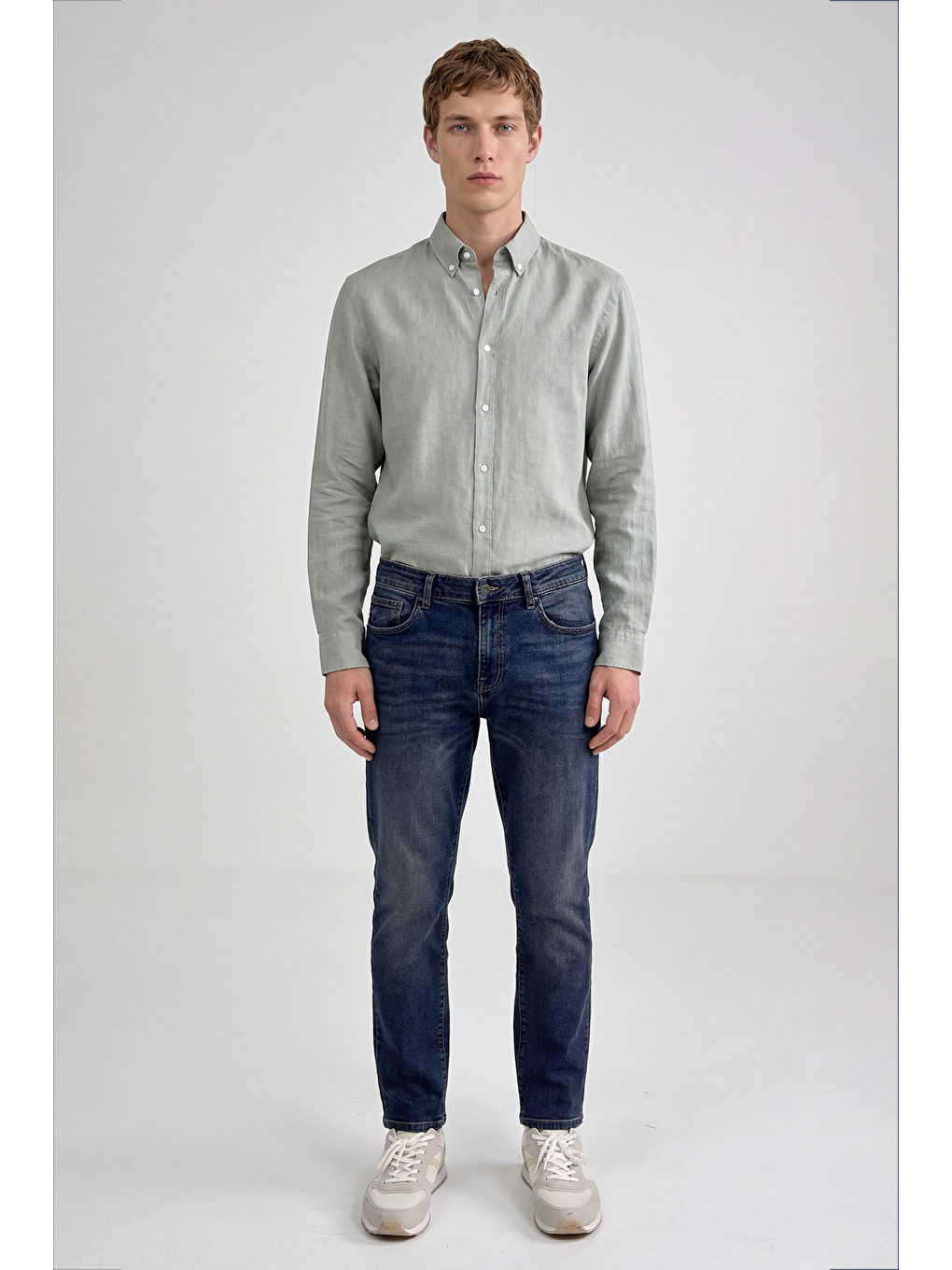 Yeşil %100 Keten Regular Fit Gömlek-1