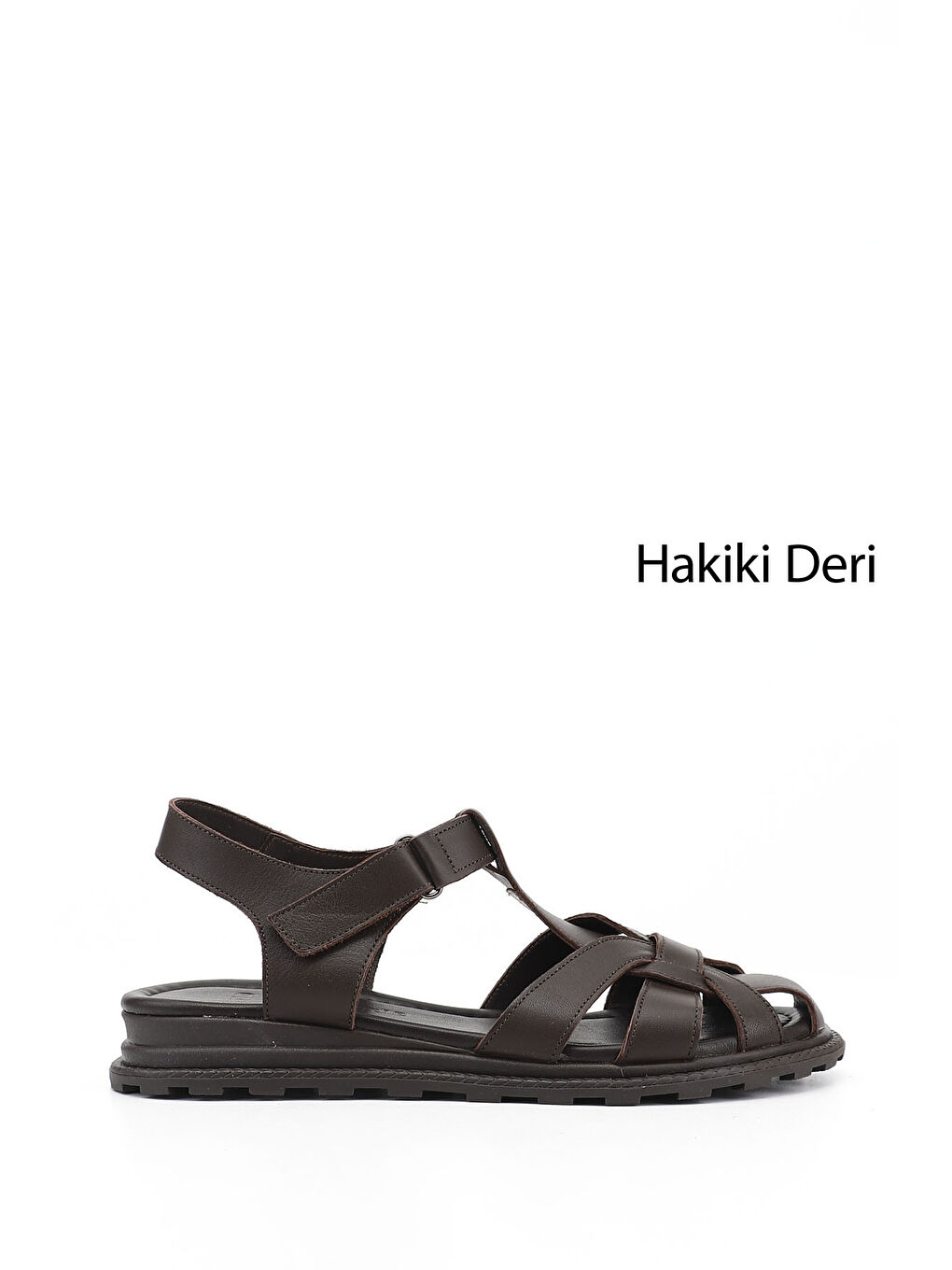 Kahverengi Kadın TÜTÜN KAHVE Cırt Bantlı Burnu Kapalı Hakiki Deri Sandalet