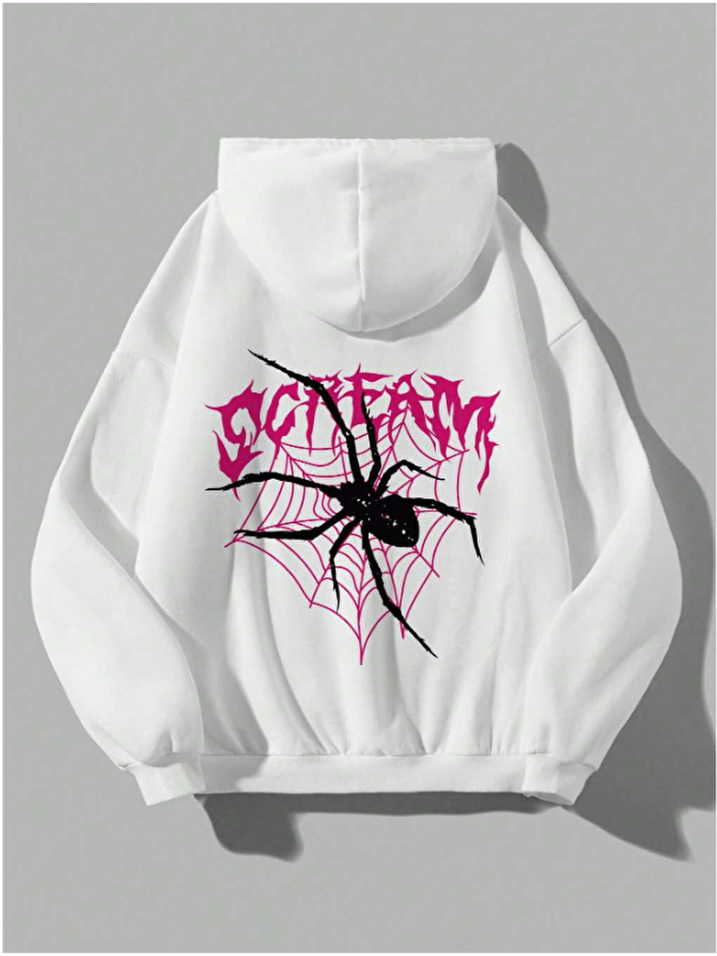 Touz Moda Beyaz Scream Oversize Unisex Beyaz Kapüşonlu Hoodie Sweatshirt - 1