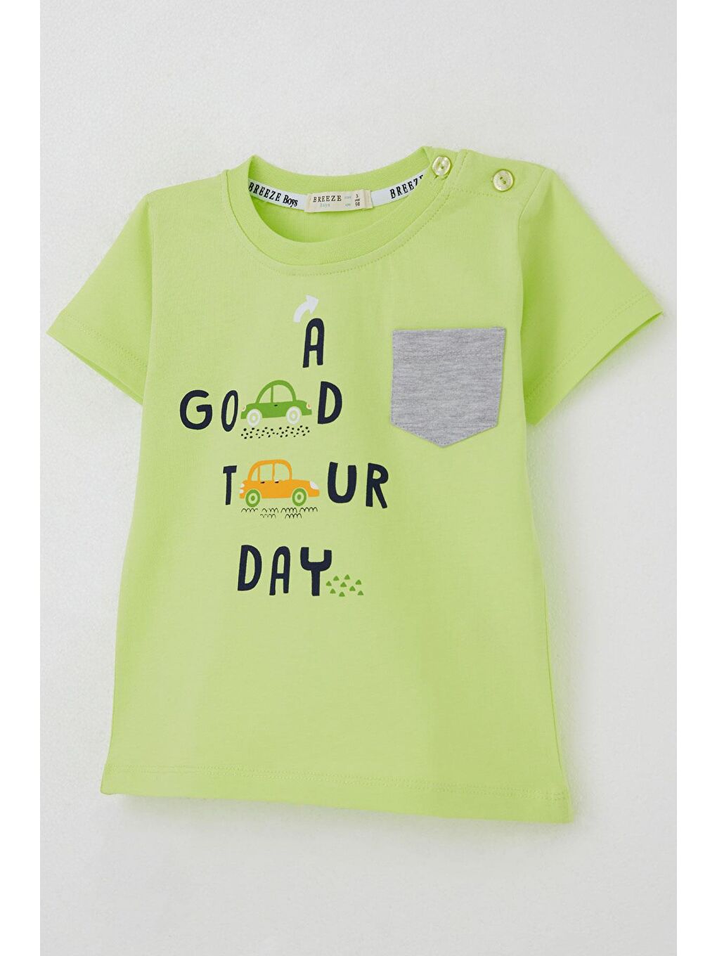 Erkek Çocuk Şortlu Takım Araba Baskılı Cep Detaylı Fıstık Yeşili (1.5-5 Yaş)-5