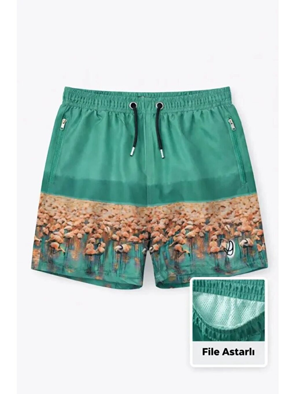 Turkuaz Erkek Deniz Şortu Fermuarlı Cepli File Astarlı Hızlı Kuruyan Premium - Su Yeşili