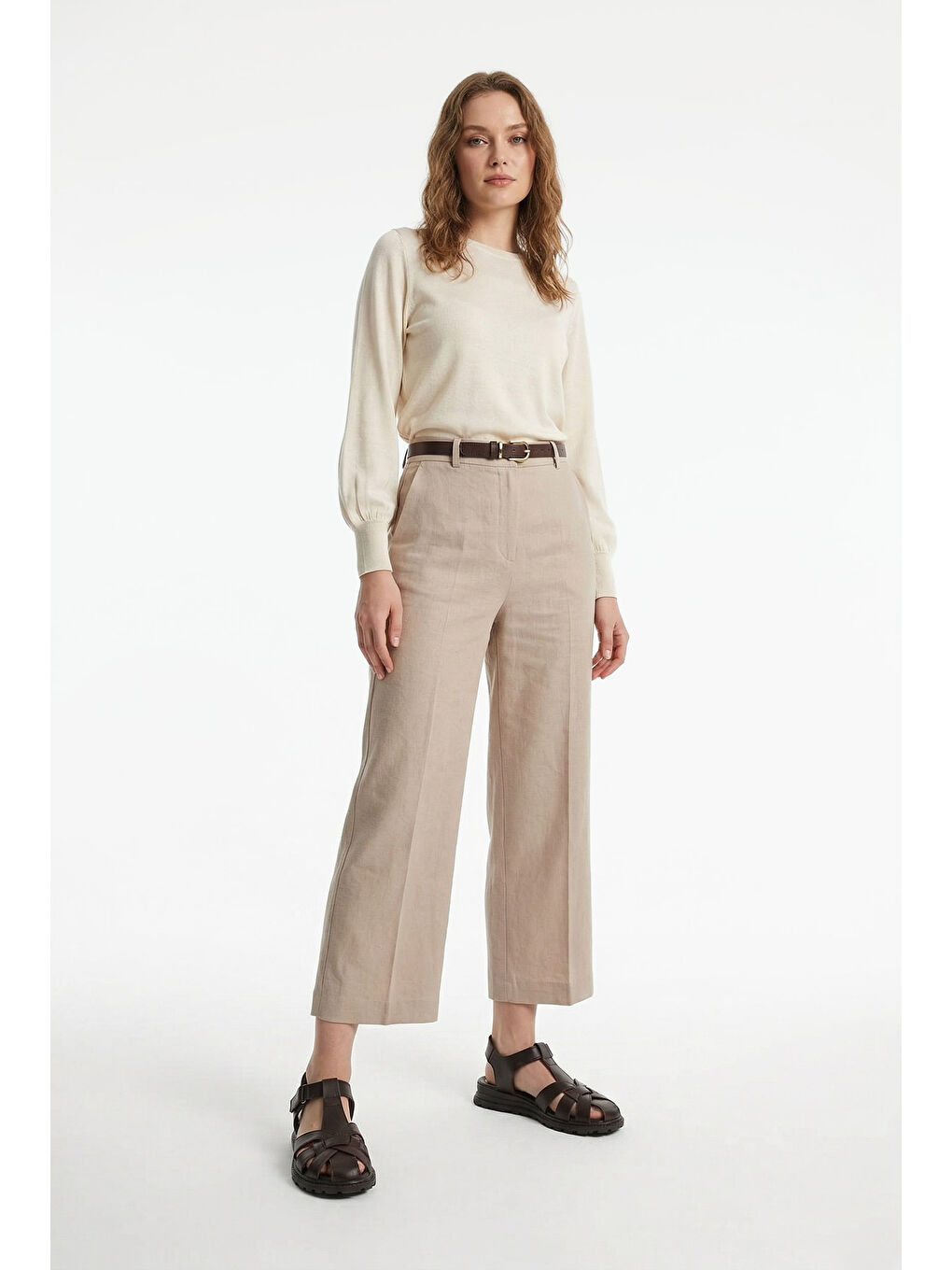 Kahverengi Kadın TÜTÜN KAHVE Cırt Bantlı Burnu Kapalı Hakiki Deri Sandalet-2