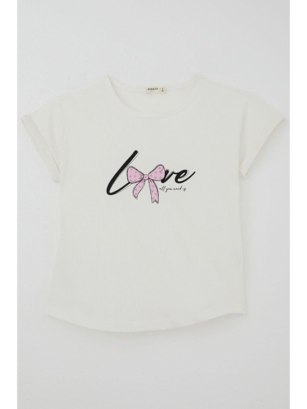 Kız Çocuk Tişört Sevgi Temalı Yazı Baskılı Simli Ekru (9-14 Yaş)-1