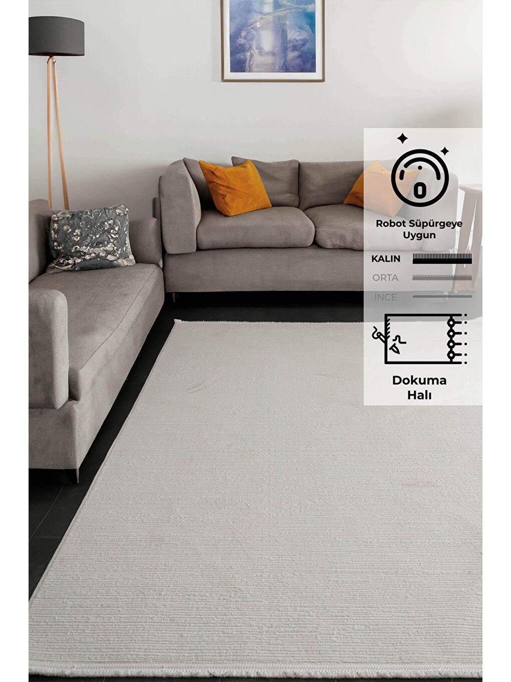 Ekru Konfor Parla 5786 Krem Kadife İplikli Salon Mutfak Oturma Odası Halısı Modern Dokuma Halı-80x300