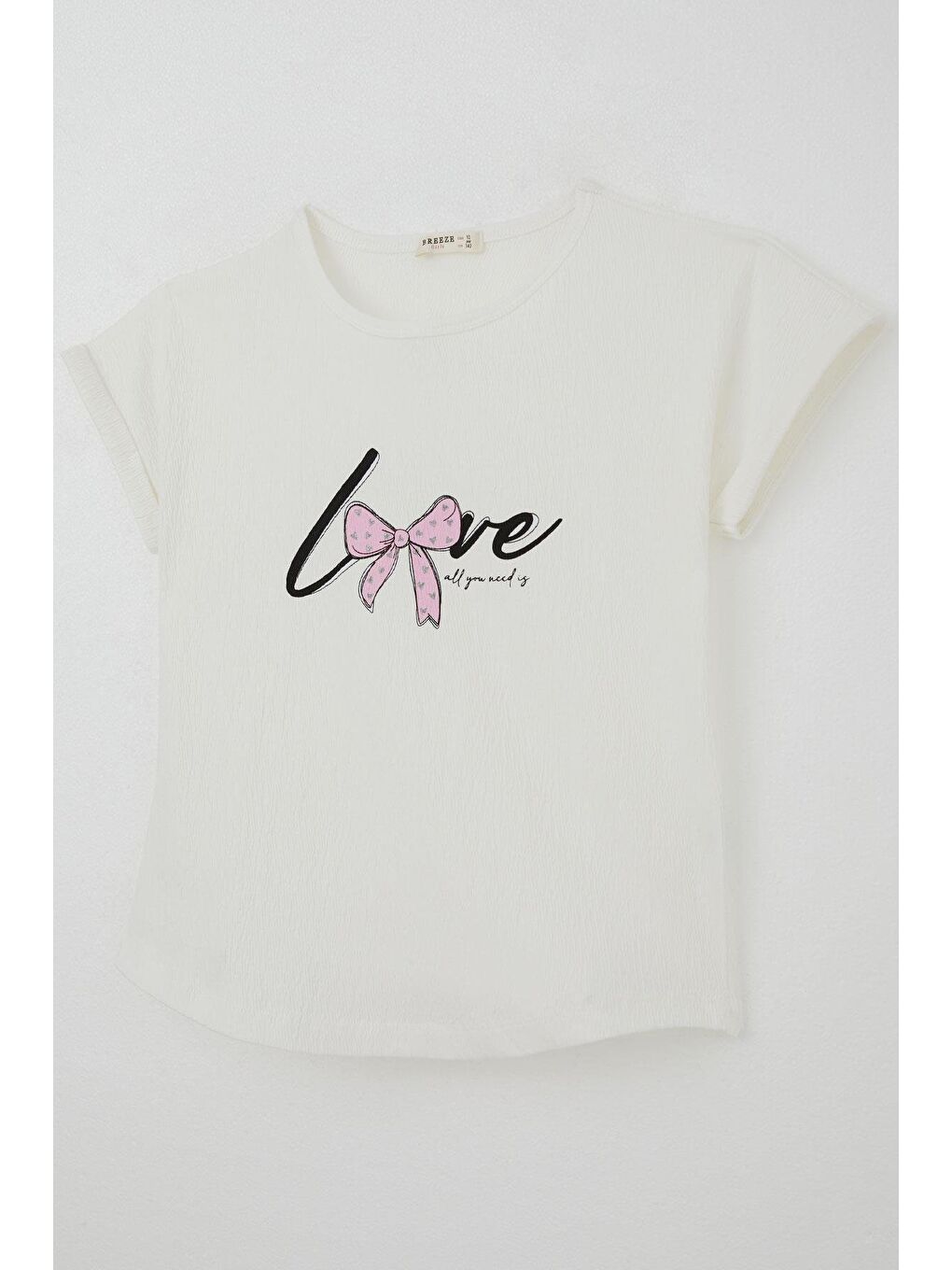 Kız Çocuk Tişört Sevgi Temalı Yazı Baskılı Simli Ekru (9-14 Yaş)-3