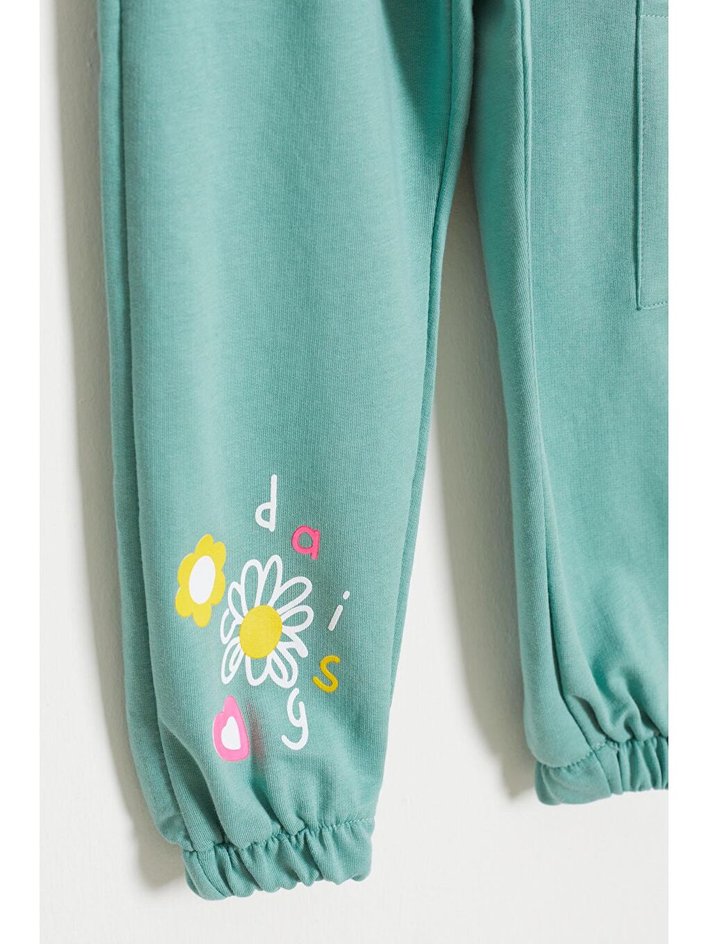 Kız Çocuk Paçası Çiçek Baskılı 2li Eşofman Altı Bej-Yeşil 18390-2