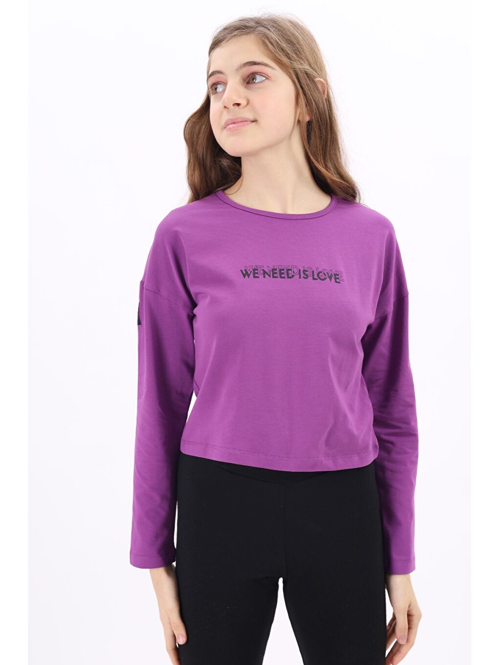 Mor Kız Çocuk Baskılı Tişört