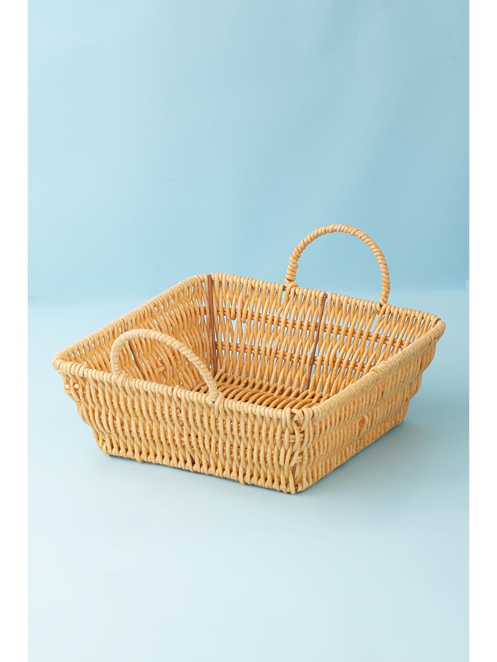 Kahverengi 303-B Kare 3'lü Hasır Sepet Dekoratif Ev Düzenleyici Hasır Sepet Seti Banyo Düzenleyici Sepet-3