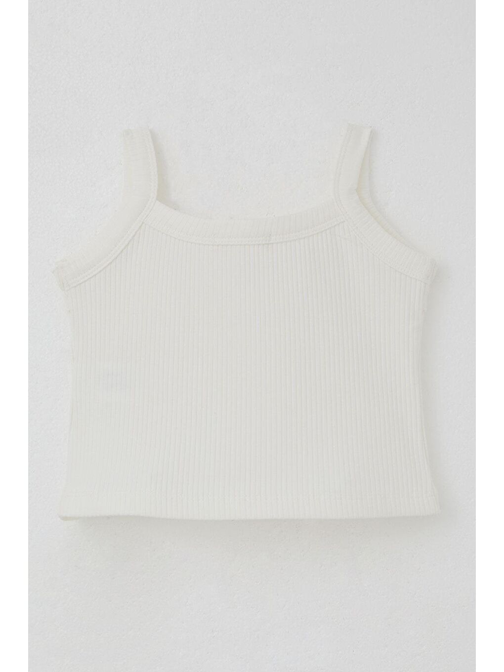 Kız Çocuk Askılı Crop Tişört Fırfır Detaylı Ekru (8-14 Yaş)-1