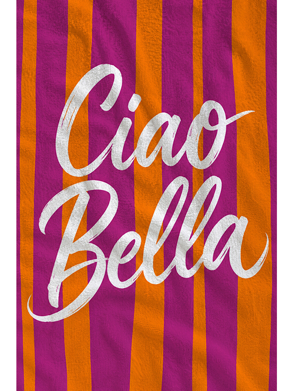 Retro Ciao Bella Yazılı Turuncu Mor Çizgili Desenli 70x150 Plaj Havlusu - Pamuklu Banyo Havlusu-2