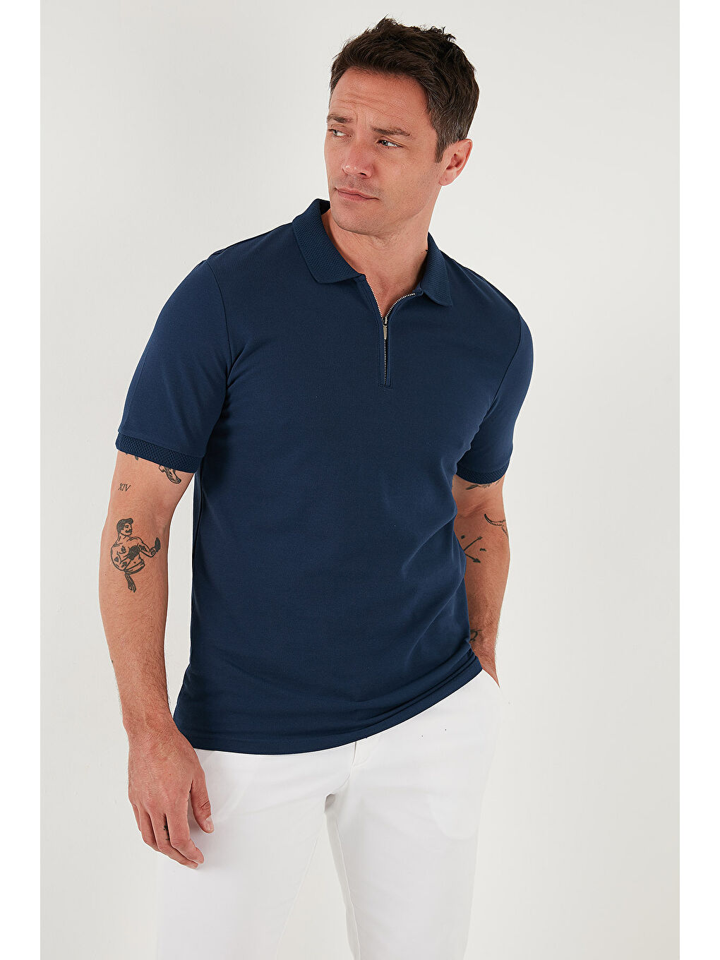 İndigo Pamuklu Regular Fit Yarım Fermuarlı Polo Yaka Tişört 5903008-3