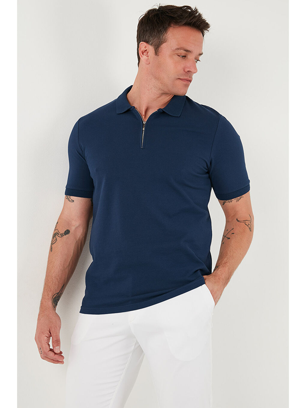 İndigo Pamuklu Regular Fit Yarım Fermuarlı Polo Yaka Tişört 5903008-5