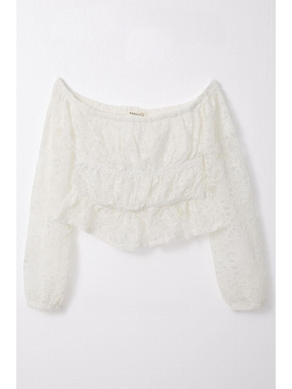 Kız Çocuk Uzun Kollu Dantelli Crop Bluz Ekru (9-14 Yaş)