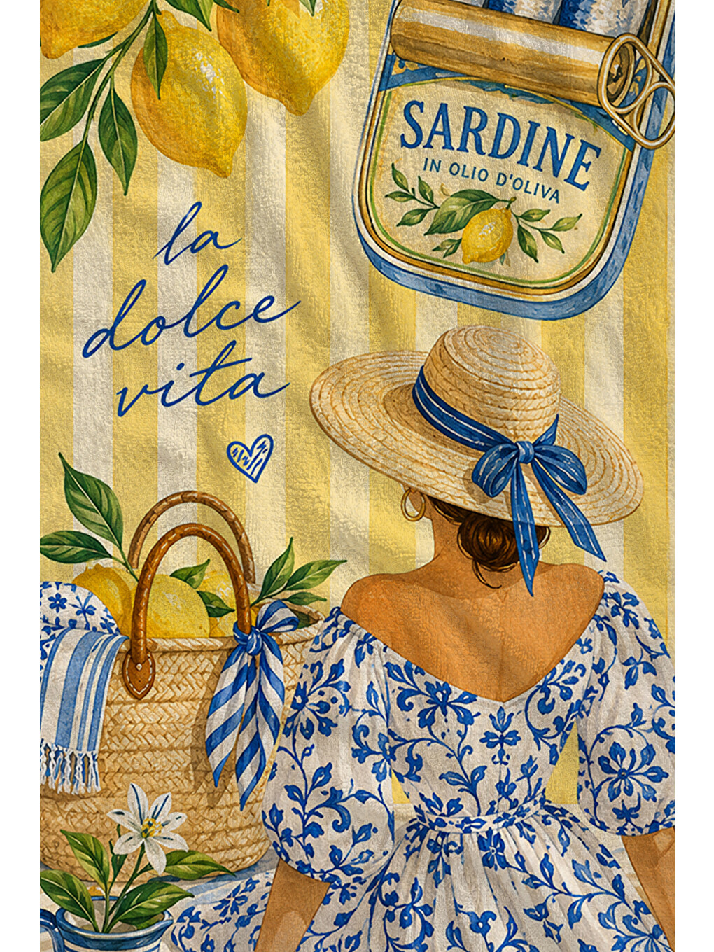Akdeniz Limon Mavi Çini Desenli 70x150 Plaj Havlusu - Dijital Baskılı Solmaz Banyo Havlusu-2