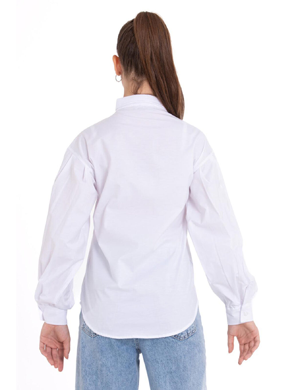 Beyaz Kız Çocuk Fiyonk Görsel Baskılı-Bel Panelli Gömlek 1252.1-3