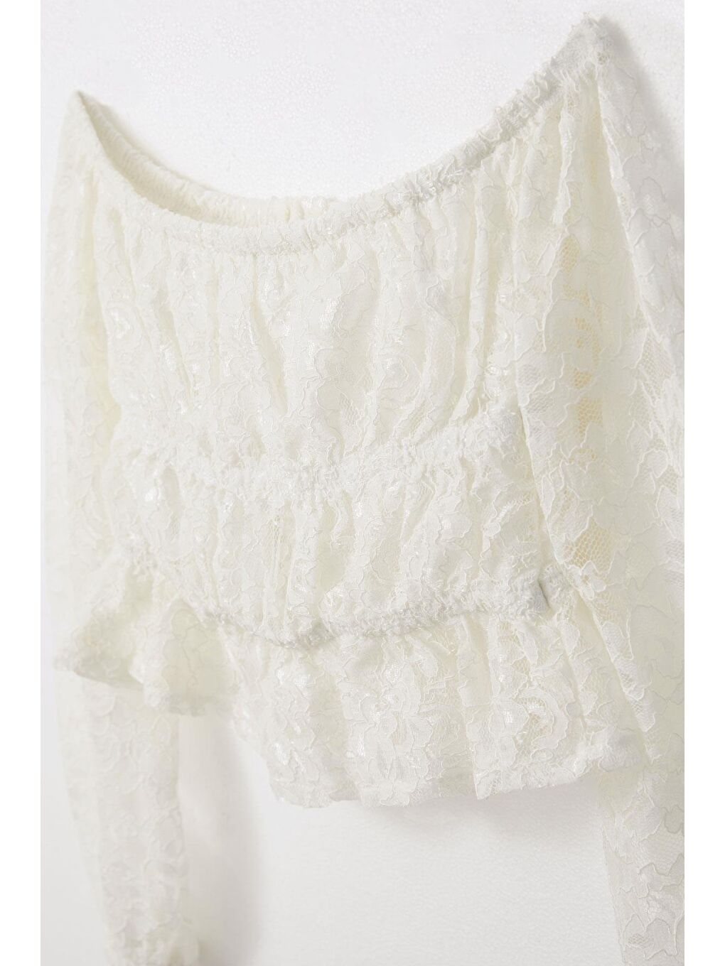 Kız Çocuk Uzun Kollu Dantelli Crop Bluz Ekru (9-14 Yaş)-2