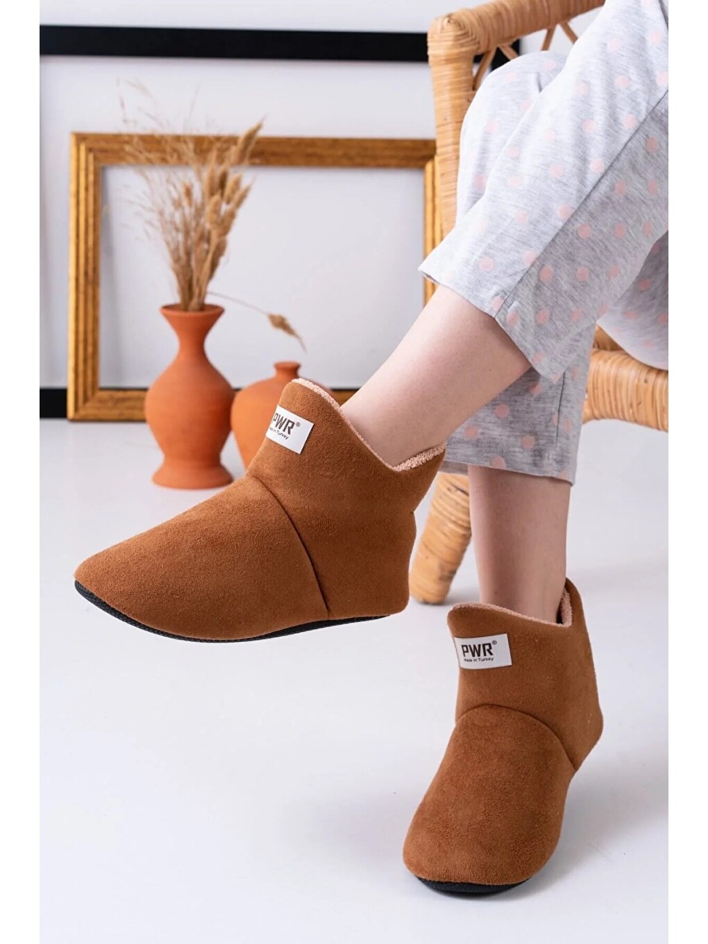 Kahverengi Unisex Içi Yünlü Ev Pandufu Ev Botu Ev Ayakkabısı-1