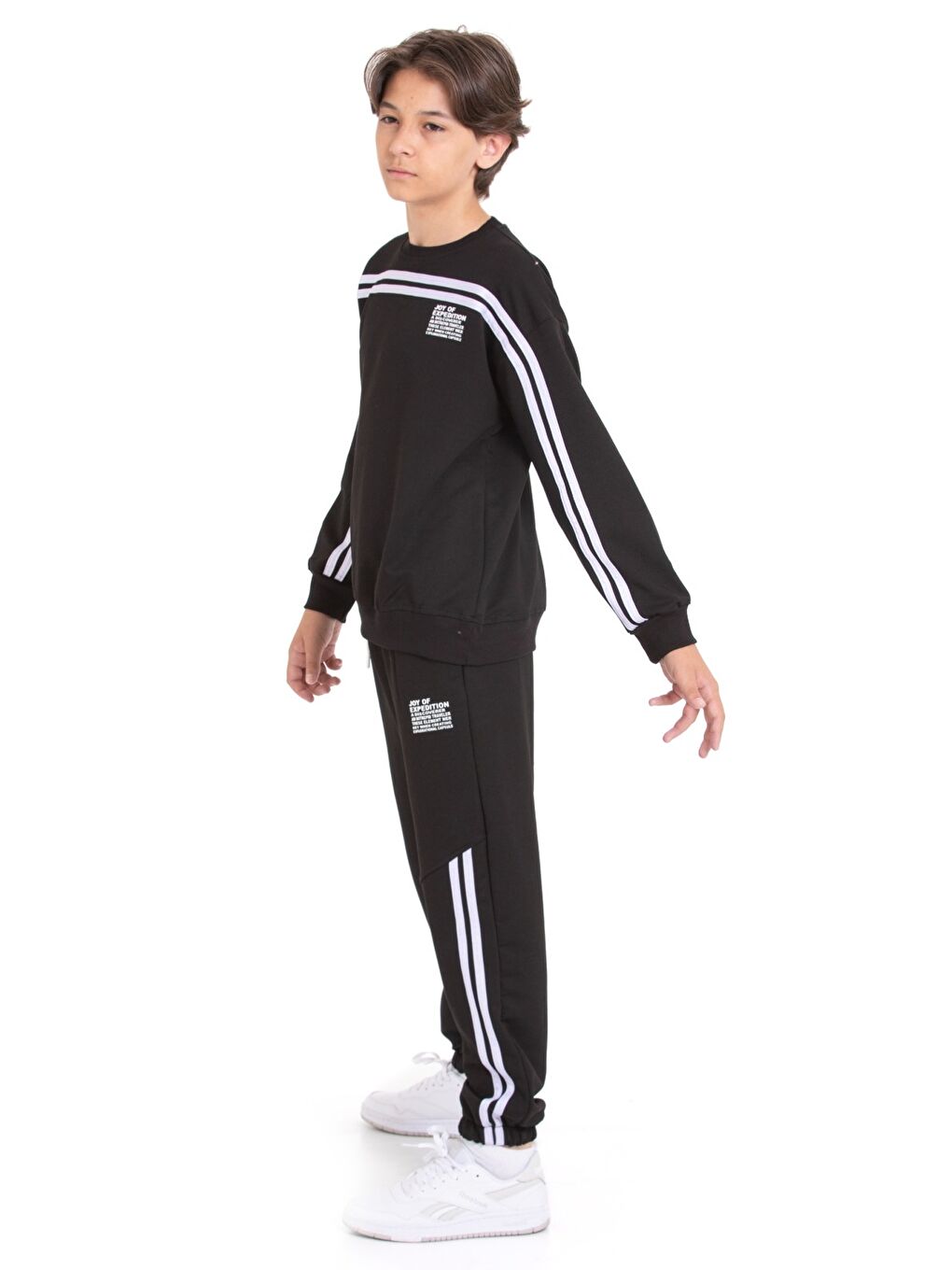 Siyah Erkek Çocuk Eşofman Takımı - 2 İplik-Şerit Garni Detaylı 1249.1-1