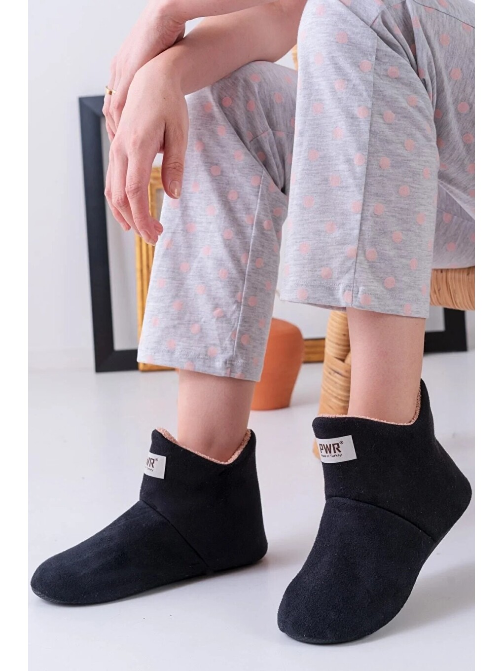 Siyah Unisex Içi Yünlü Ev Pandufu Ev Botu Ev Ayakkabısı-1
