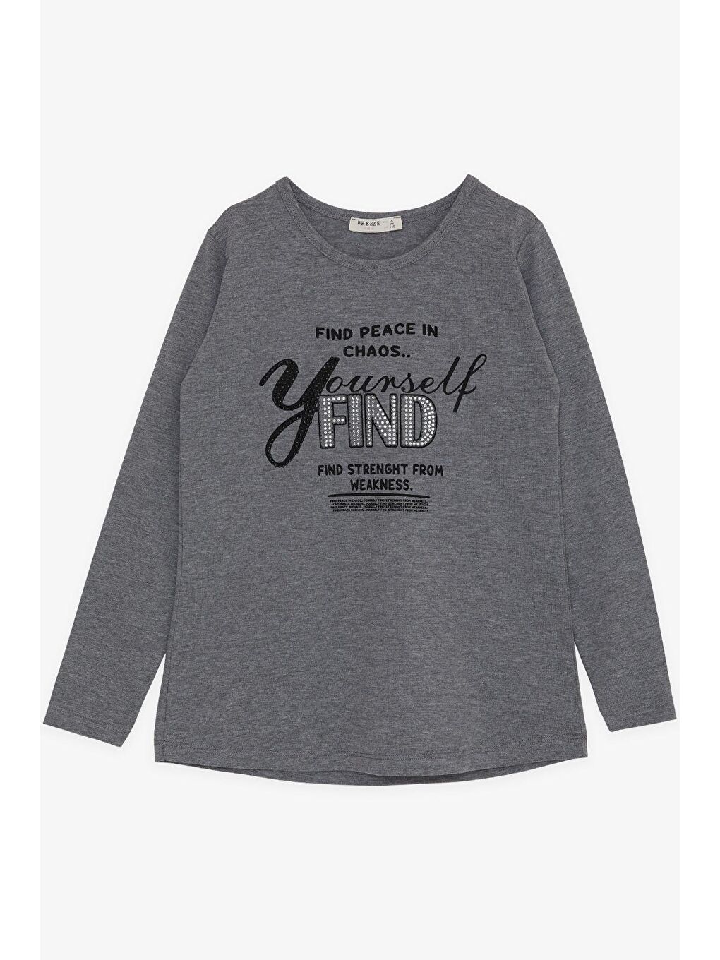 Kız Çocuk Uzun Kollu Tişört Taşlı Yazı Baskılı Koyu Gri Melanj (10-16 Yaş)