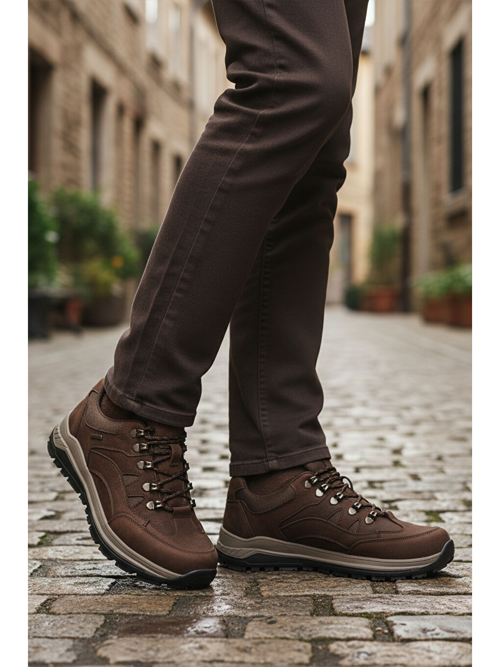 Kahverengi Kahve Hakiki Deri Kaymaz Su İtici Erkek Outdoor Ayakkabı 2341 M-2