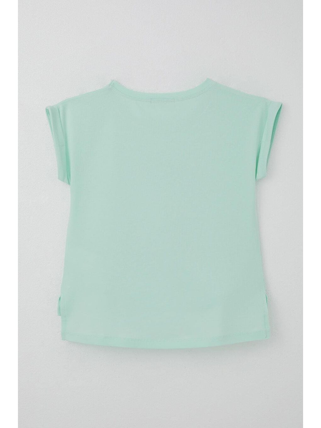 Turkuaz Kız Çocuk Tişört Sevgi Temalı Kalp Fiyonk Baskılı Su Yeşili (10-16 Yaş)-1