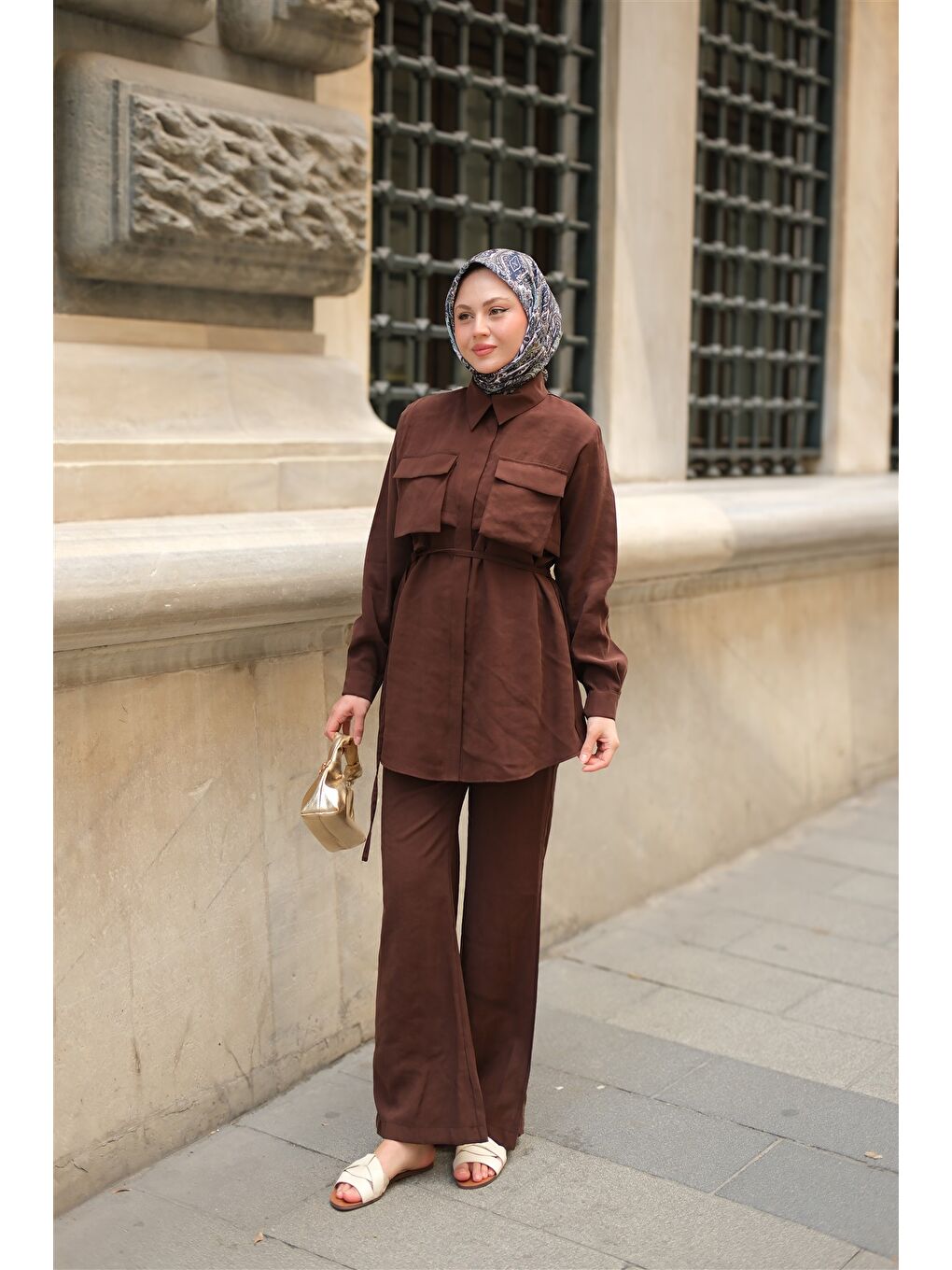 Kadın Detaylı Armani Modal Takım Kahverengi