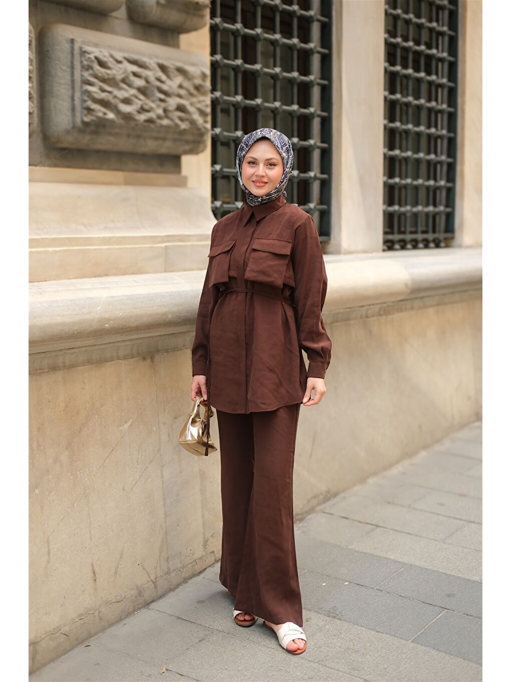 Kadın Detaylı Armani Modal Takım Kahverengi-1