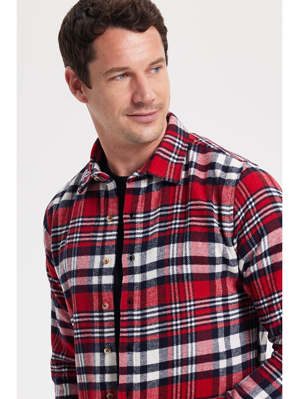 Kırmızı Erkek Slim Fit Dar Kesim Kareli Kışlık Oduncu Gömlek