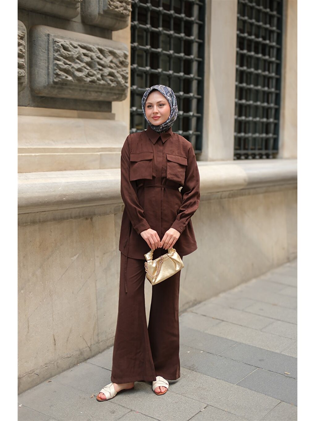 Kadın Detaylı Armani Modal Takım Kahverengi-2