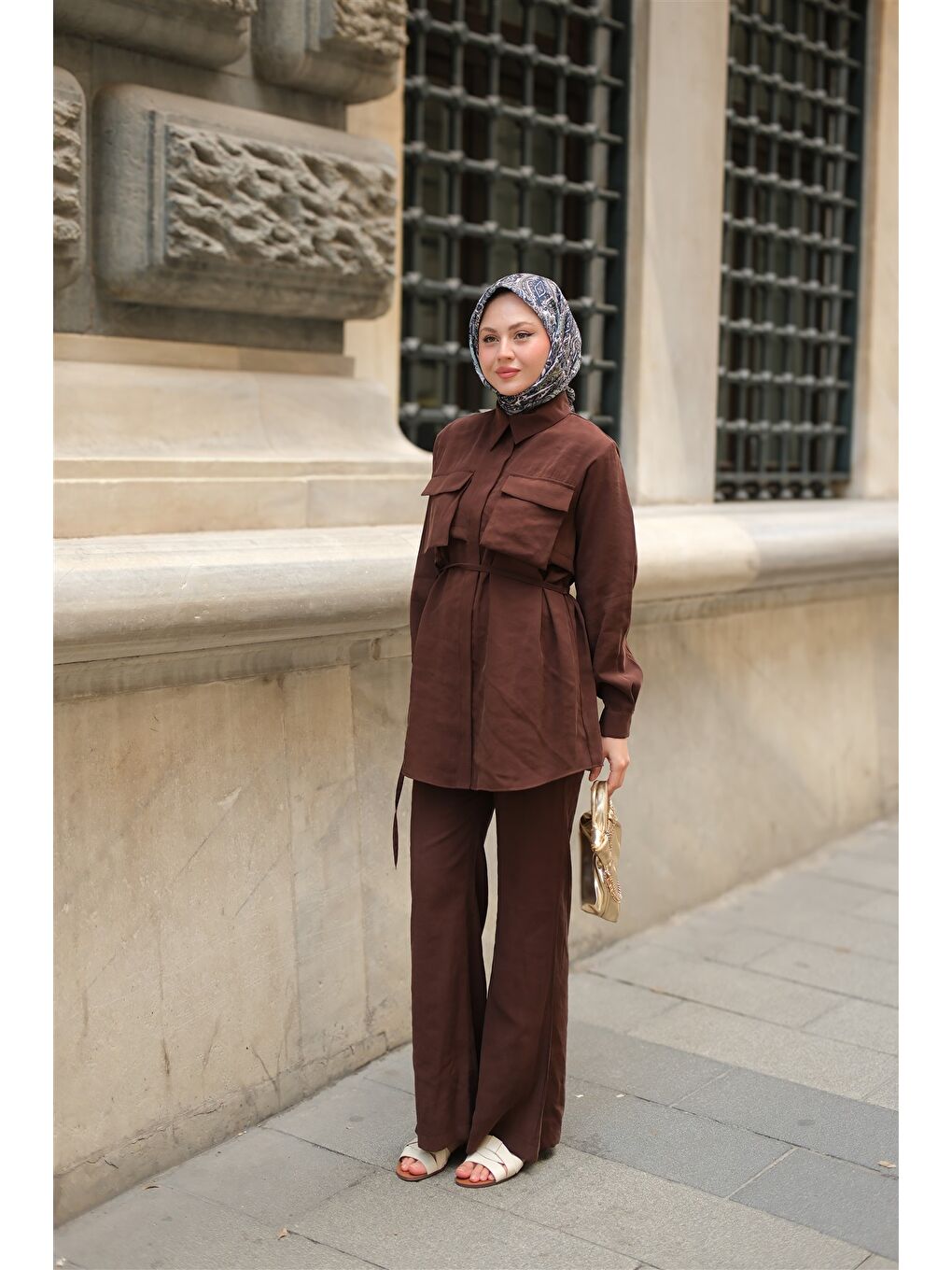 Kadın Detaylı Armani Modal Takım Kahverengi-3