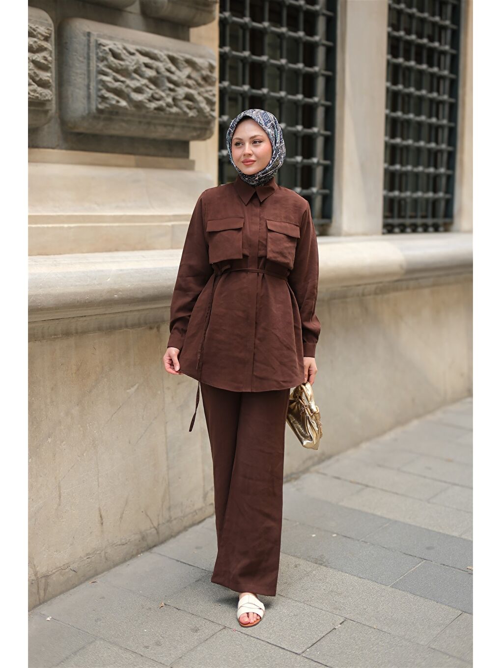 Kadın Detaylı Armani Modal Takım Kahverengi-4