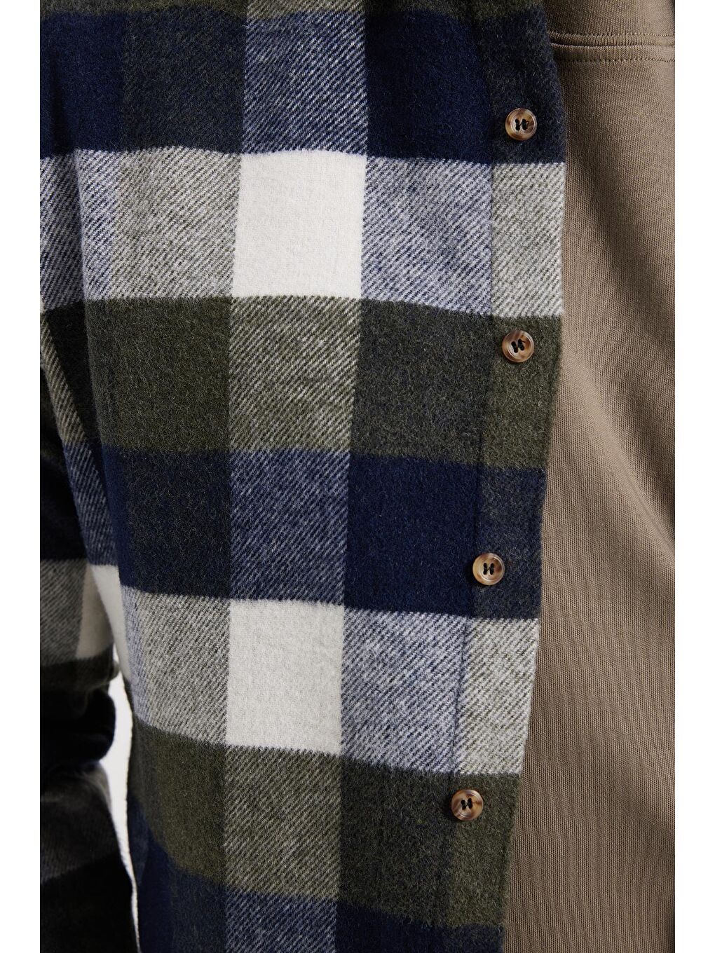 Haki Erkek Slim Fit Dar Kesim Kareli Kışlık Oduncu Gömlek-4