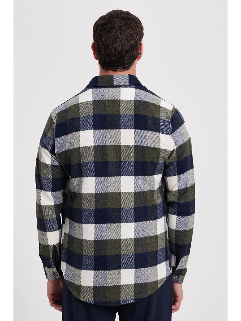 Haki Erkek Slim Fit Dar Kesim Kareli Kışlık Oduncu Gömlek-5