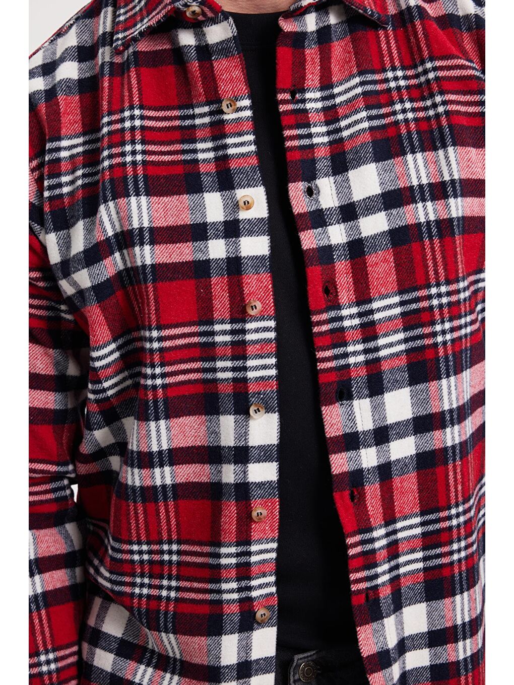 Kırmızı Erkek Slim Fit Dar Kesim Kareli Kışlık Oduncu Gömlek-4